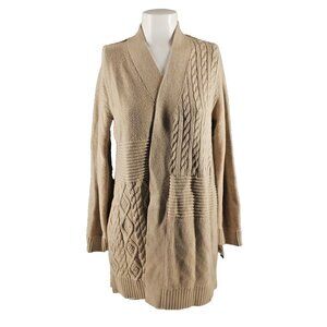 NWT CHARTER CLUB Textured Cable Long Cardigan Sweater Petite LARGE Tan Cotton